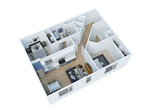 Floor plan for 2 beds, 2 baths, 883 sqft